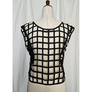 Vintage Black Open Grid Back Sleeveless Top Black Poppy Size XS Grunge Witchcore